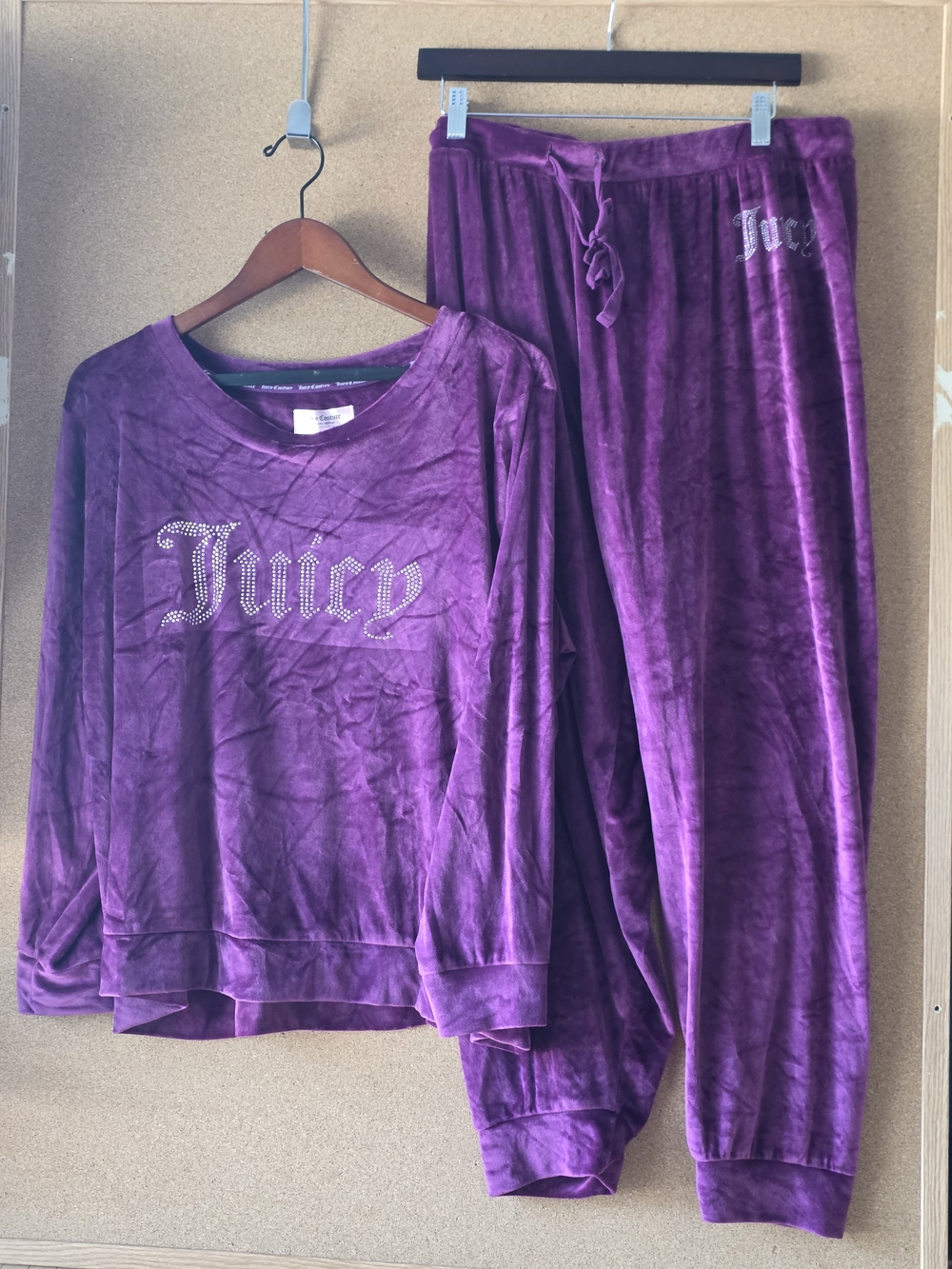 Juicy Couture Y2K Purple Velour Loungewear Set 2X Rhinestone Logo Top & Pants